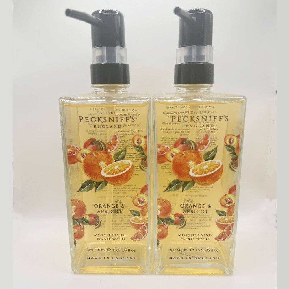 NEW 2x Pecksniffs Orange & Apricot Glass Bottle Moisturizing Hand Wash 16.9 oz